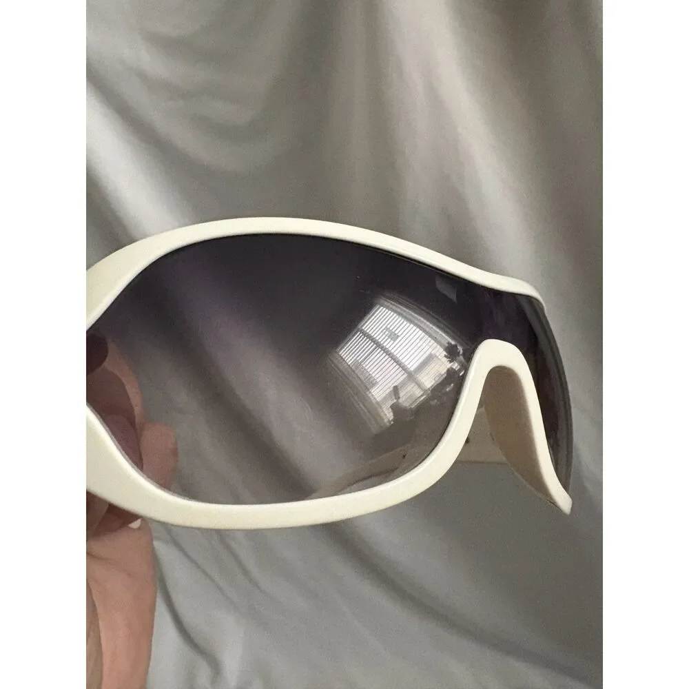 Authentic Prada 2000s 'SPR12G' Sports Wrap Mask Shield Sunglasses White Gradient